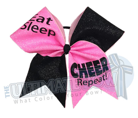 Eat Sleep Cheer Repeat Cheer Bow | Full Glitter Neon Pink and Black Cheer Bow | Large Summer Cheer Bow | Cheer Camp Bow