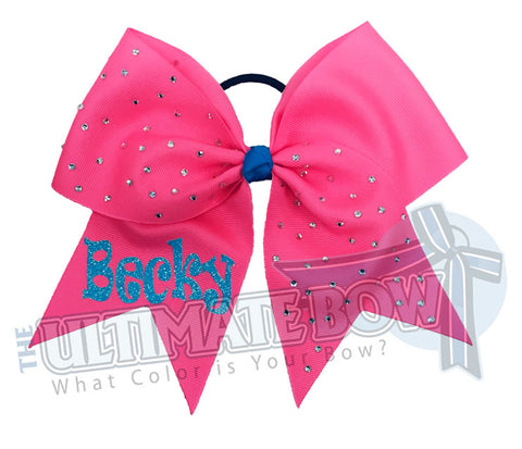 personalized-rhinestone-cheer-bow-exclusively-mine-bow-neon-pink-neon-blue-glitter