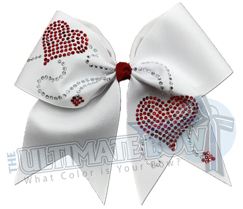 follow-your-heart-white-rhinestone-valentines day-cheer-bow | Rhinestone Heart Cheer Bow