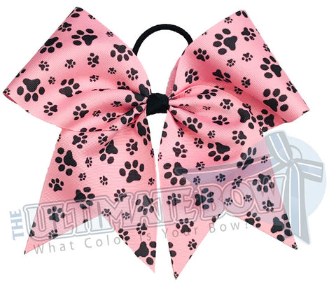 sublimated  paw print cheer bow | Paw Print cheer bow | pink and black cheer bow | softball | Sports hair bow