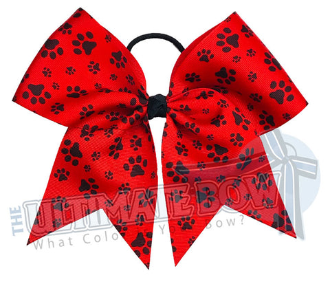 sublimated  paw print cheer bow | Paw Print cheer bow | red and black cheer bow | softball | Sports hair bow