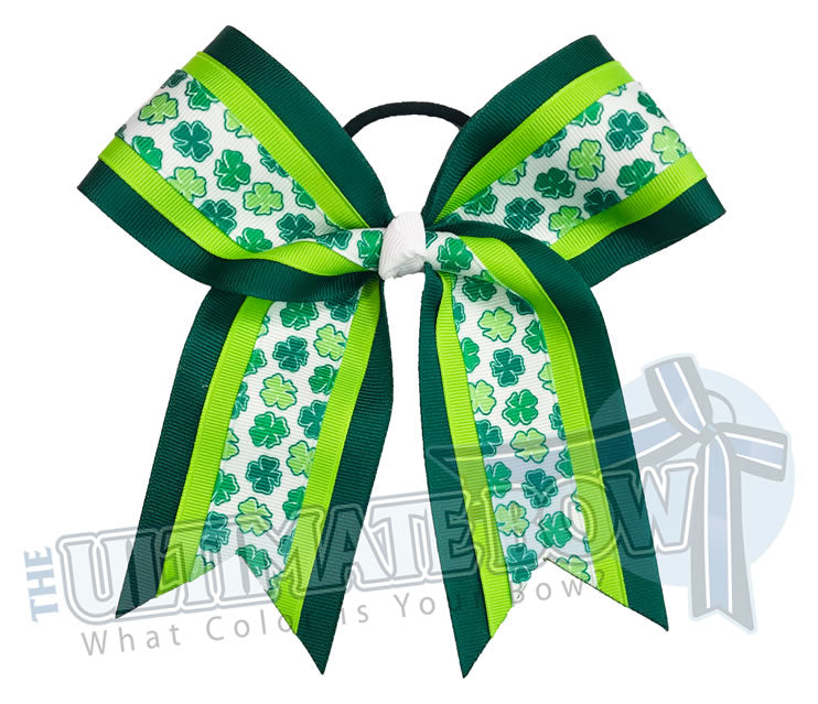 Four Leaf Clover Cheer Bow | Forest Green Lypple Shamrock Cheer Bow | St. Patrick's Day Hair Bow