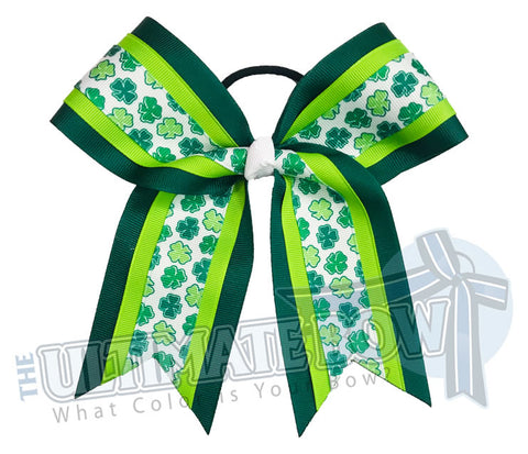 Four Leaf Clover Cheer Bow | Forest Green Lypple Shamrock Cheer Bow | St. Patrick's Day Hair Bow