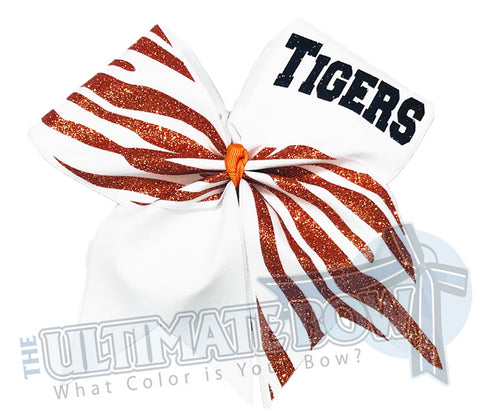 Full Glitter Tiger Stripes Cheer Bow | Orange and Black Tiger Stripes | Full Glitter Tiger Cheer Bow | Tiger Football Cheer Bow | Orange and White Cheer Bow