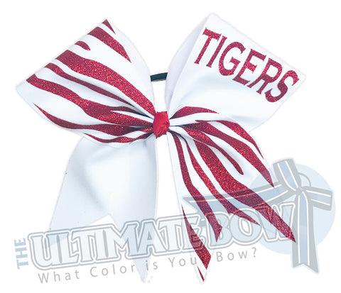Full Glitter Tiger Stripes Cheer Bow | Orange and Black Tiger Stripes  | Full Glitter Tiger Cheer Bow | Tiger Football Cheer Bow | Red and White Cheer Bow