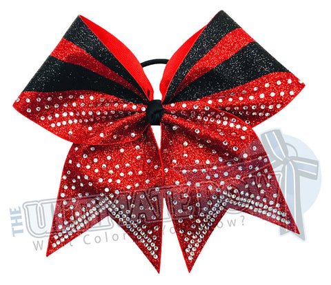 Full Out Glitter Rhinestones Cheer Bow | Red Cheer Bow | Black Cheer Bow | Rhinestones and Glitter Cheer Bow | Red and Black Cheer Bow
