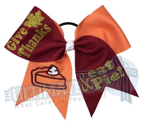 Give Thanks and Eat Pie Cheer Bow | Thanksgiving Cheer Bow | Holiday Cheer Bow