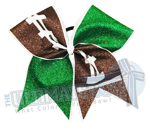 Full Glitter Football Cheer Bow | Football Bow | Emerald Green Glitter | High school Cheer | Recreational Cheer