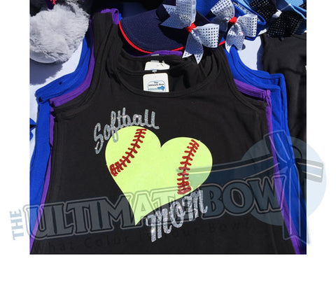 Softball Mom Glitter Tank Top | Softball Heart Glitter Tank Top | Softball Mom Tank Top | Black Softball Tank Top