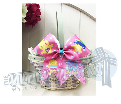 Easter Hair Bow | Cute Chick Easter Cheer Bow | Pink and Turquoise Cheer Bow | Easter Chicks | Easter Basket