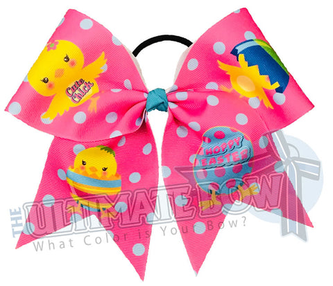 Happy Easter Cute Chick Cheer Bow |  Easter Hair Bow | Sublimated Hair Bow