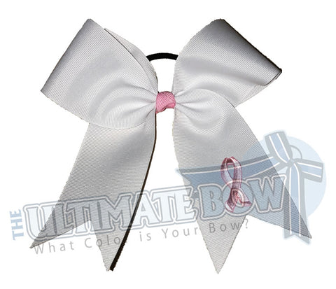 Support-awareness-pink-ribbon-awareness-cheer-bow - White and pink - Breast cancer awareness - pink ribbon