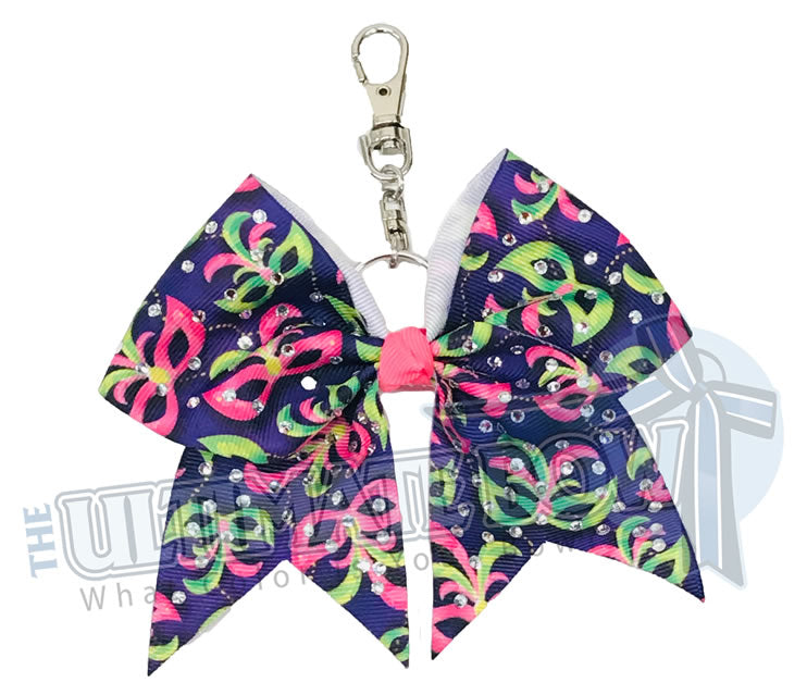 Mardi Gras Mask Rhinestone Key Chain | Keychain Bow | Mardi Gras cheer bow | Mardi Gras party