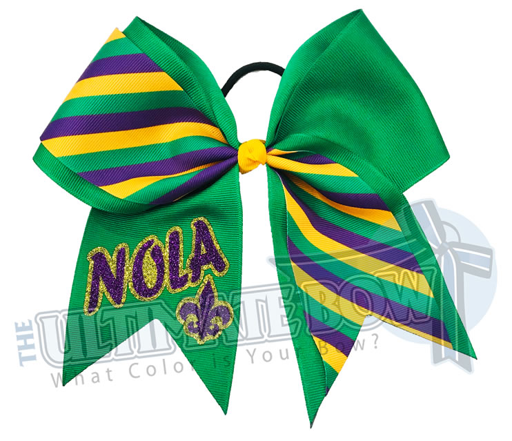 mardi gras cheer bow | Mardi Gras Stripes | NOLA Cheer Bow | Fluer de Lis | Emerald Purple Yellow Gold