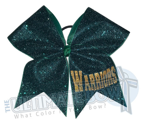 My Superior Glitter Bow | Personalized Glitter Cheer Bow | Forest Green and Gold Cheer Bow | Name on Cheer Bow