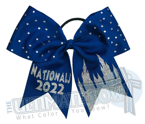 Nationals Cheer Competition | princess-castle-royal blue | silver-Cinderella-disney-orlando-rhinestone-cheer-bow-2022