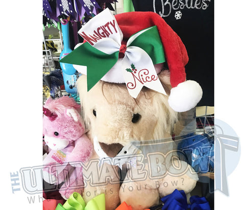 Naughty Nice Plush Santa Hat | Cheer Bow Santa Hat | Naughty Nice Cheer Bow