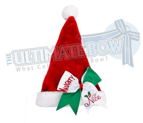 Naughty Nice Santa Hat | Christmas Cheer Bow on Plush Santa Hat