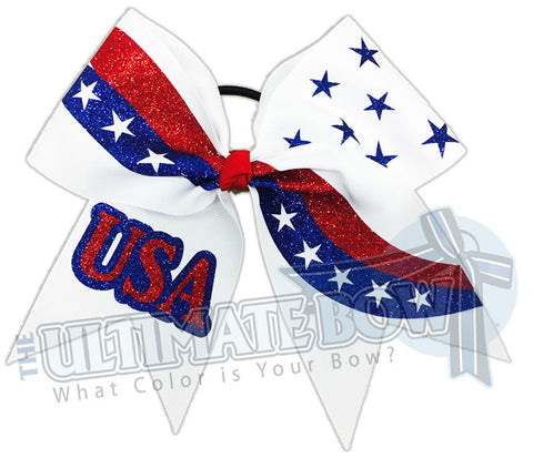 Patriotism - Red, White and Blue Cheer Bow | USA Hair Bow | USA Glitter Cheer Bow