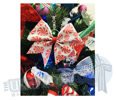 Christmas Key Chain | Glitter Peppermint Key Chain | Key Chain Bow | Cheer Bow Key Chain | red and white peppermint key chain