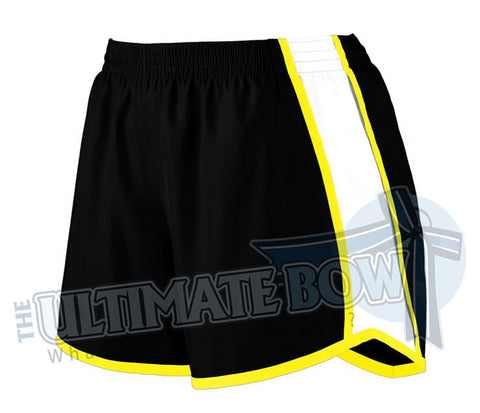 Ladies-team-pulse-shorts-black-white-power-yellow-1265-Augusta-Sportswear-cheerleading-softball-soccer-volleyball-basketball-workout