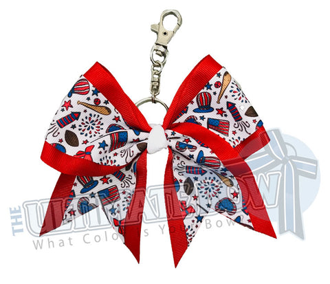 Red, White and Boom Key Chain Bow | USA Keychain Bow | Patriotic Key Chain