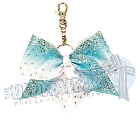 aqua white ombre ribbon rhinestone keychain - cheer bow key chain bow - purse- bling | turquoise 