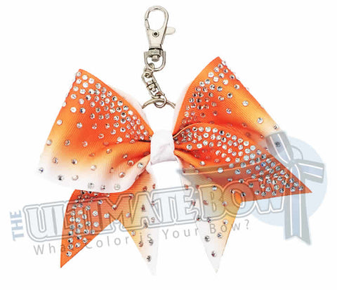 Orange white ombre ribbon rhinestone keychain - cheer bow key chain bow - purse- bling