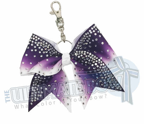Purple white ombre ribbon rhinestone keychain - cheer bow key chain bow - purse- bling
