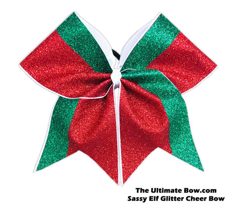 Sassy Glitter Elf Cheer Bow | Red and Green Glitter Cheer Bow | Christmas Cheer Bow