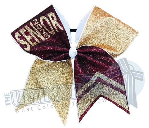 Senior Double Chevron Glitter 2023 Cheer Bow | Class of 2023 Cheer Bow | Full Glitter Senior Cheer Bow | Maroon and Gold Cheer Bow