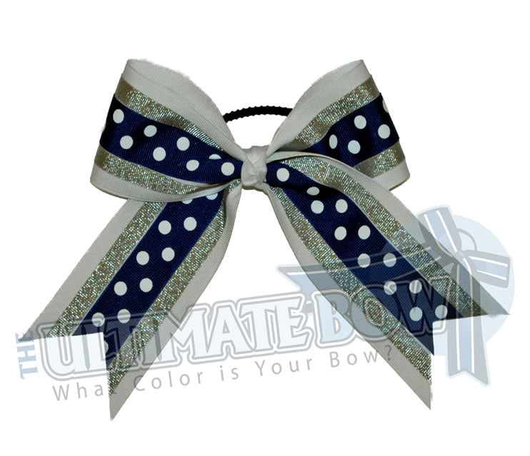sideline-sizzle-cheer-bow-white-metallic-silver-royal-blue-polka-dots