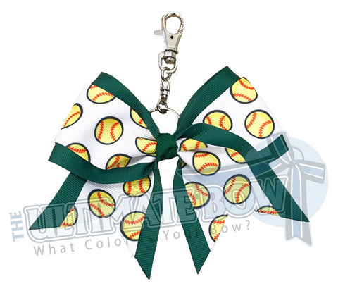 Forest Green softball key chain | bow-keychain-softball-player-bow