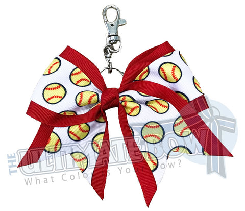 Red softball key chain | bow-keychain-softball-player-bow
