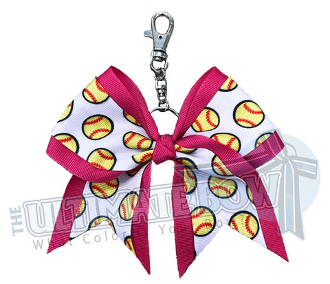 Shocking Pink softball key chain | bow-keychain-softball-player-bow
