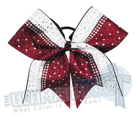 Maroon and White Glitter Cheer Bow | Rhinestone and Glitter Cheer Bow | Competition Glitter Cheer Bow