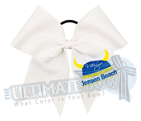 sublimated logo cheer bow | personalized cheer bow | custom logo | white logo cheer bow | softball | Sports hair bow