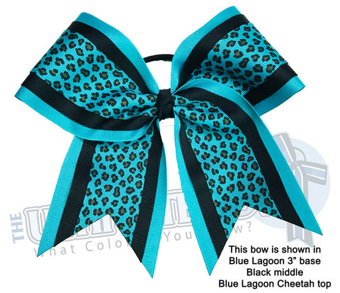 Cheetah Cheer Bow | Wild Animal Print Cheer Bow | Cheetah Print | Blue Lagoon Teal Black Cheer Bow