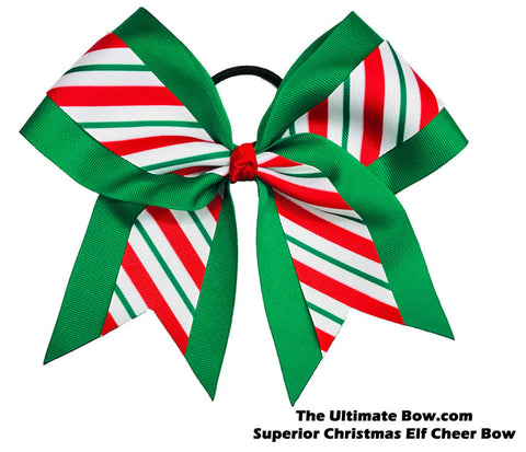 Christmas Cheer Bow | Superior Christmas Elf Cheer Bow | Christmas Hair Bow | Red and Green Stripes Cheer Bow | Candy Cane Stripes Hair Bow