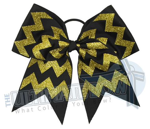 glitter-chevron cheer-bow-black-yellow-gold-glitter-softball-spark