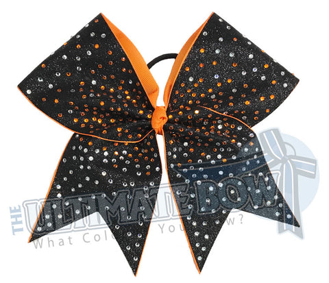 Superior Glitter Rhinestone Blast Cheer Bow | Black and Orange Cheer Bow | Orange Rhinestones | Glitter Competition Bow