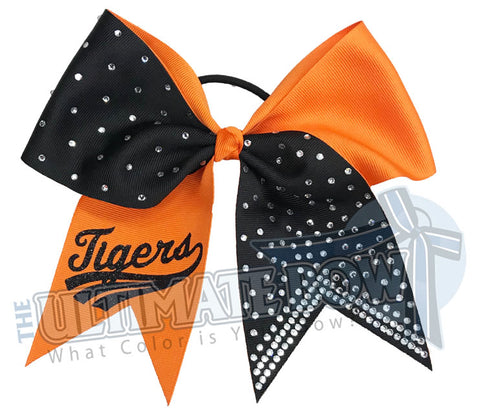 Superior-rhinestone-lineup-orange-black-tigers-glitter-personalized-softball-bow-rhinestone-bow-practice-bow