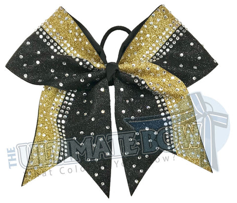 Gold and Black Glitter Cheer Bow | Rhinestone and Glitter Cheer Bow | Competition Glitter Cheer Bow