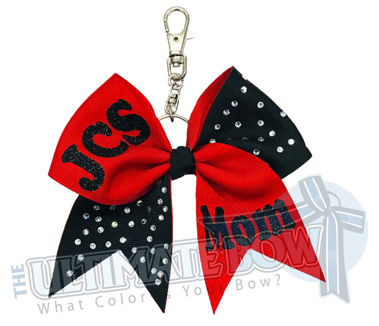 Team Mom Key Chain Bow | Mom Rhinestone Glitter Tick Tock Key Chain Bow | Team Mom Key Chain Bow | Mother's Day Gifts | Red Black Key Chain Bow