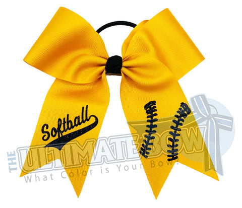 ultimate-softball-bow-gold-black-hairbow-laces Softball hair bow - softball laces bow - gold and black