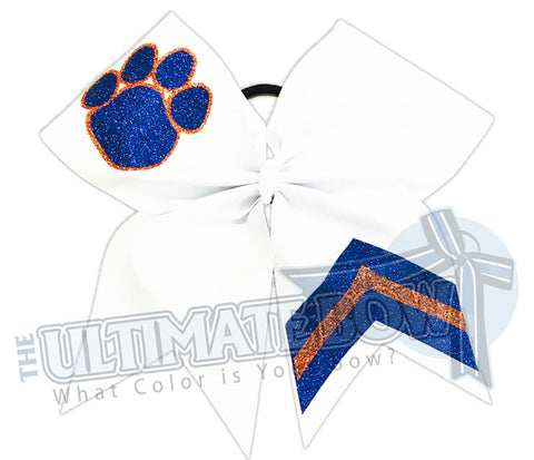 Victory Paws Glitter Cheer Bow | Orange and Royal Blue Paw Print Bow | Chevron Cheer Bow | Paw Print Glitter Cheer Bow