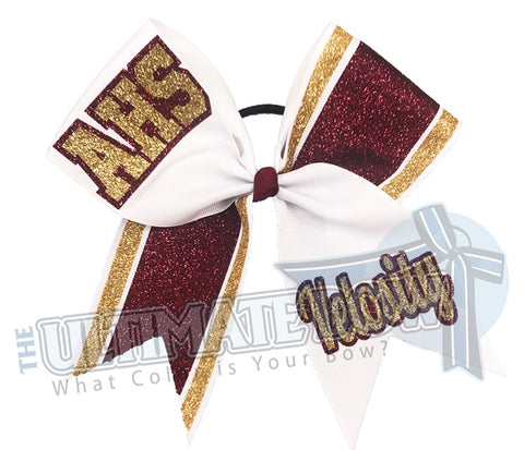 High School Cheer | Recreational Cheer | Maroon Gold White | Cheer Bow | Football Cheer Bow | glitter-stripes-cheer-bow-glitter-varsity-cheer-school-cheer | Softball