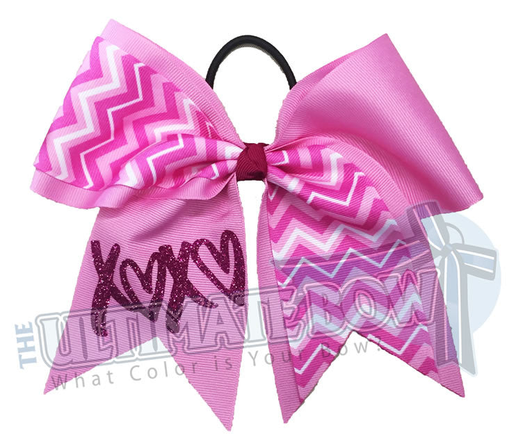 Chevron-Valentines-day- bow-glitter-XOXO-hugs_kisses-grosgrain-ribbon-texas-sized-cheer-bow-valentine-bow-softball-pixie-pink-chevron-trendy