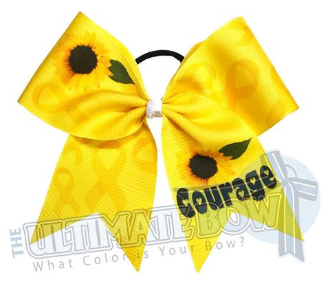Yellow Ribbon Courage - Childhood Cancer Awareness Bow | Childhood Cancer Cheer Bow