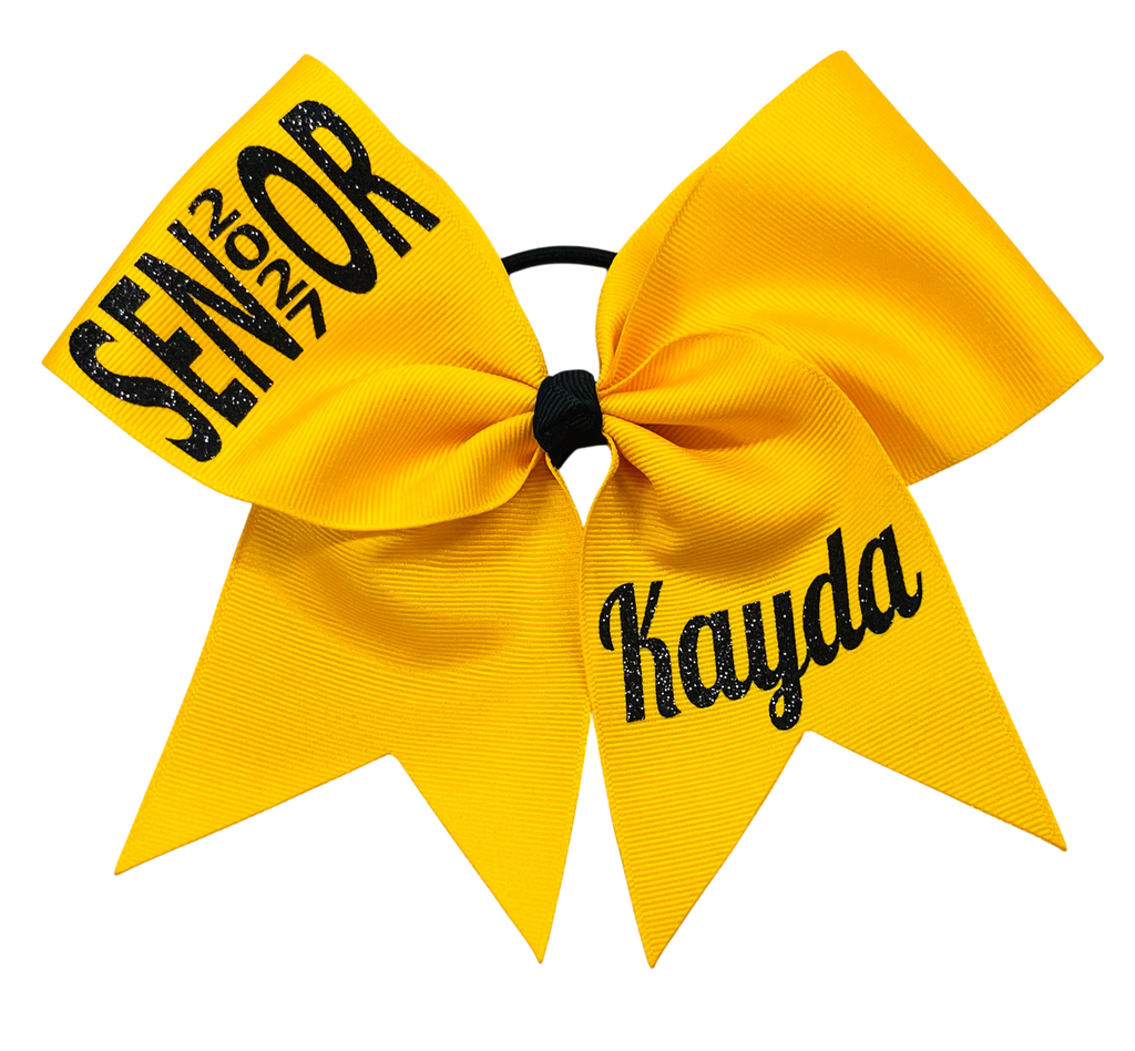 Yellow Gold bow with 'Senior' 'Class of 2027' and 'Kayda' text on a white background